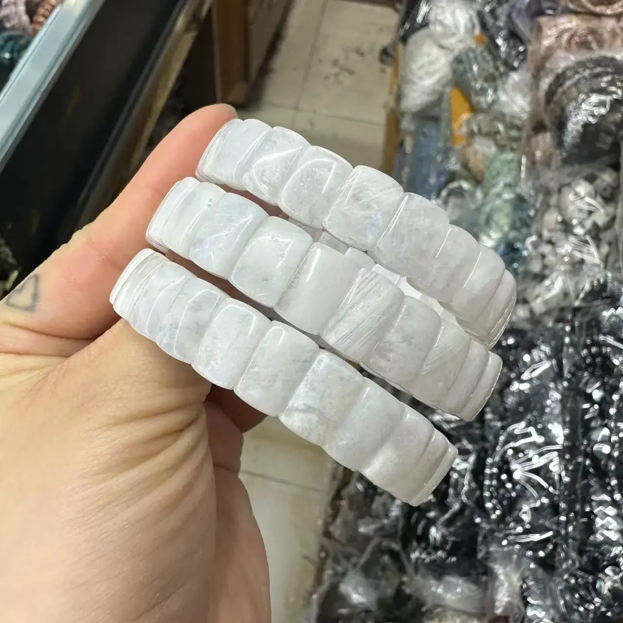 천연 월장석 보석 팔찌, 보석 팔찌, 여성용 선물 도매, 7 × 12mm