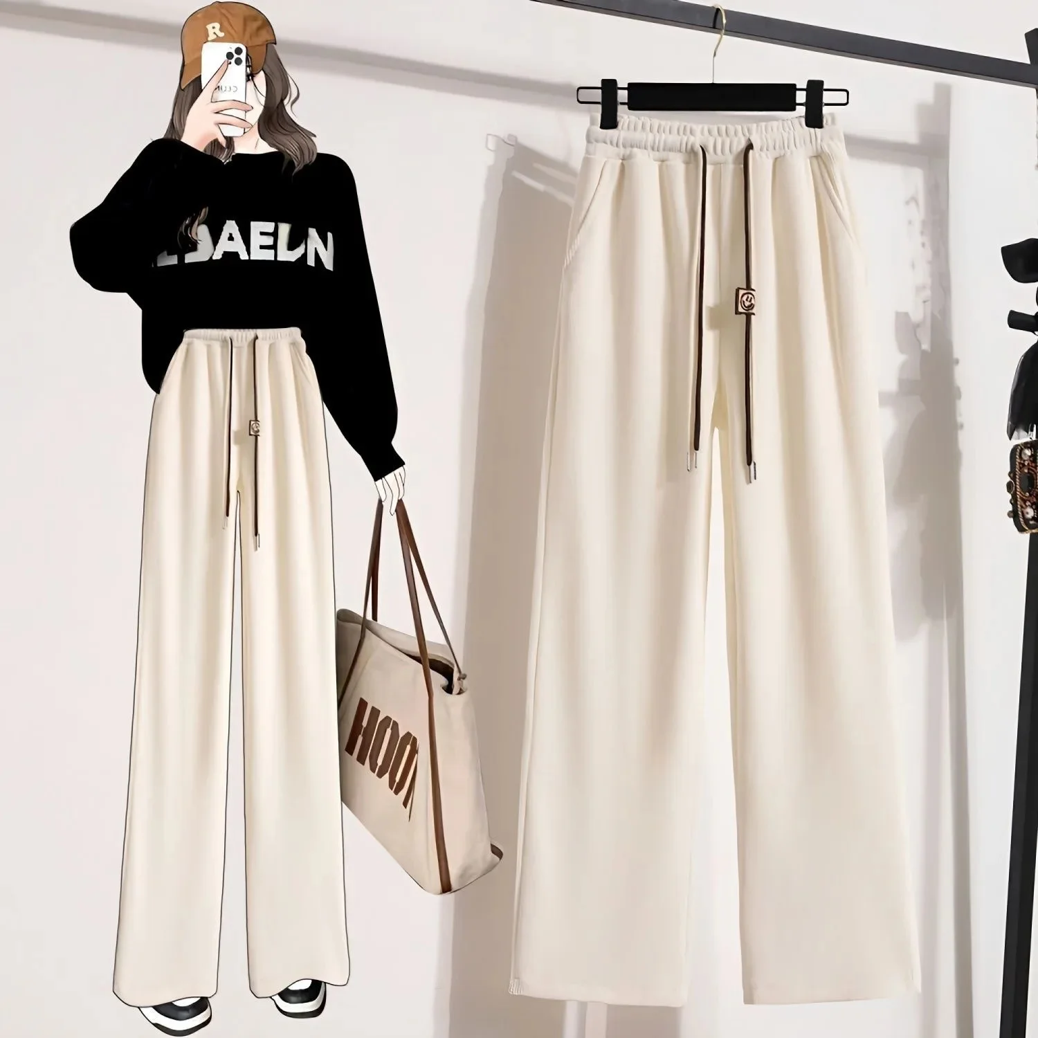 خريف شتاء سميكة الصوف بنطال ذو قصة أرجل واسعة المر...