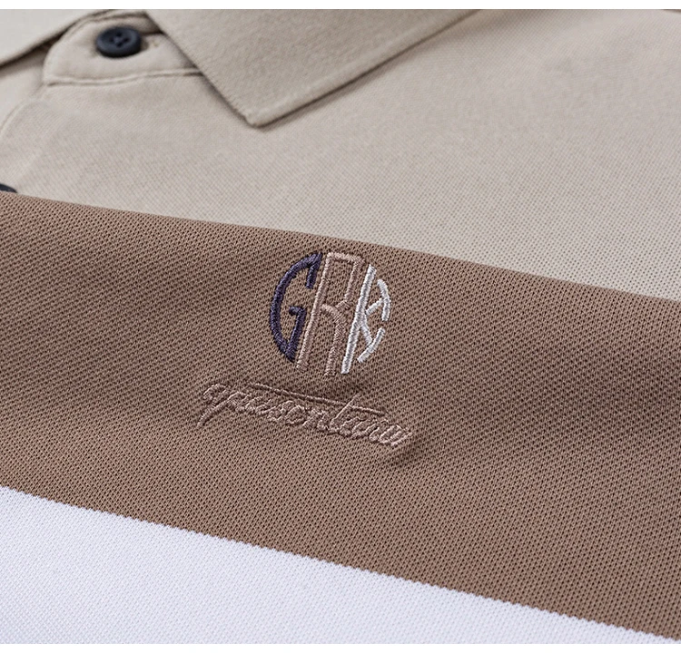 Men's Summer Casual Embroidery Polo Shirt, Breathable Short Sleeve Top with Ribbed Cuffs, 3-Button Placket & Color-Block Stripes 18 Sec007902a1bb4396b7af6ac36dcd5e60V