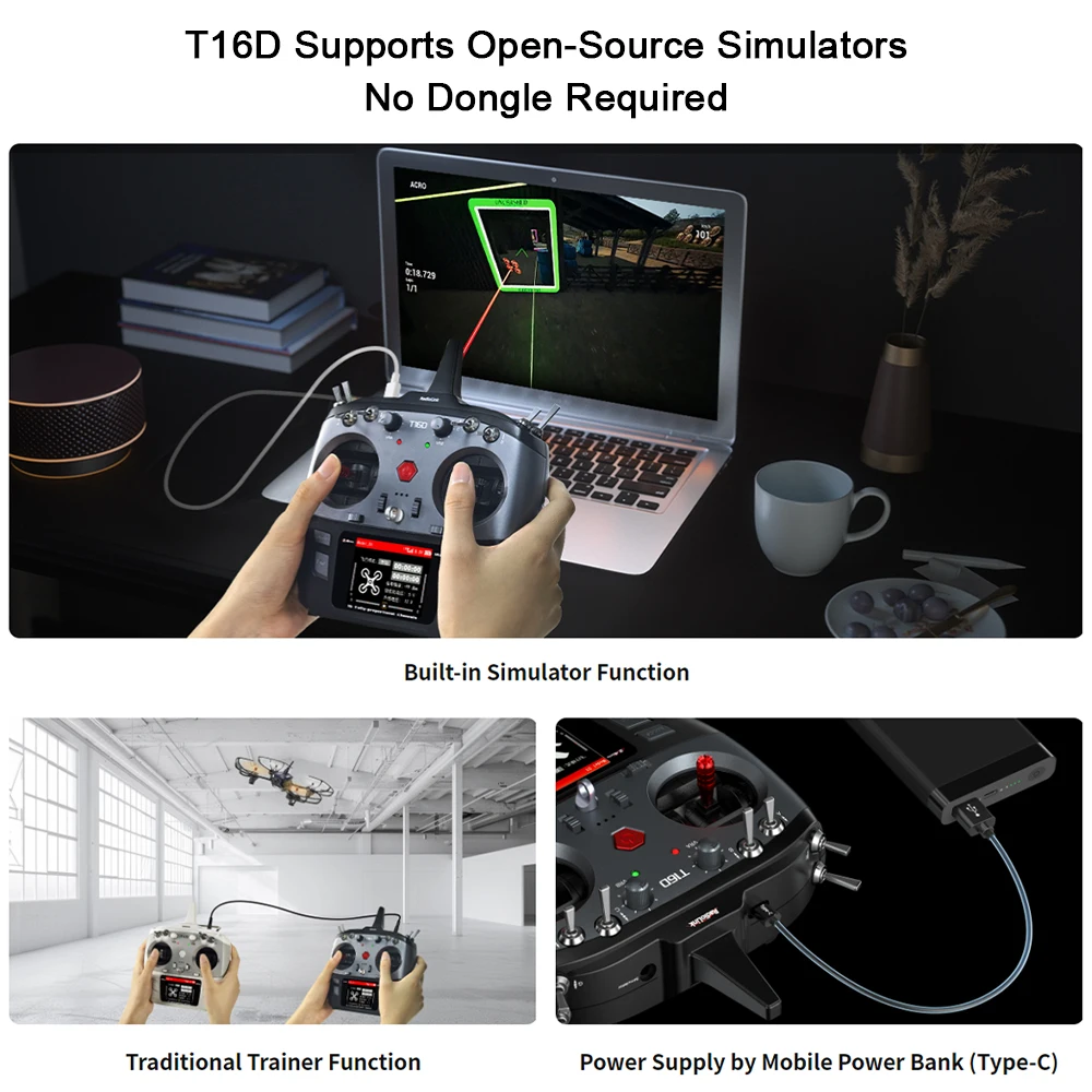 รูปสินค้า เครื่องส่ง-รับสัญญาณโดรน 16 ช่อง 2.4G ตอบสนอง 3ms สำหรับ FPV Racing