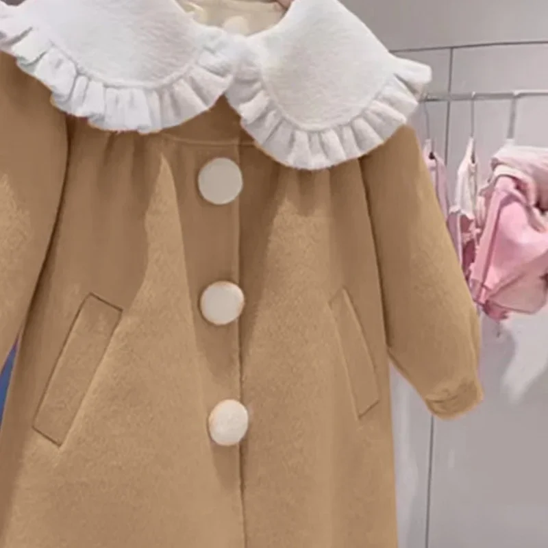 여아용 모직 코트 재킷, 바람막이 2024 노란색, 따뜻한 겨울 면 오버코트, 플러스 사이즈 아동복