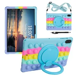 Bubble Pop Rotating Soft Silicone Case - Kids Safe Tablet Stand Cover for Honor Pad X8A X9 (MixSkyBlue Strap Pen)