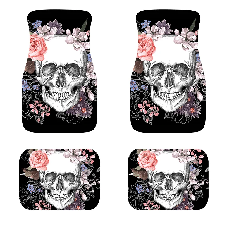 

Pink Big Flower Skeleton Car Floor Mat 4-piece Set General Anti Slip Rubber Back Foot Mat Anti Slip Carpet Flower Car Foot Mat