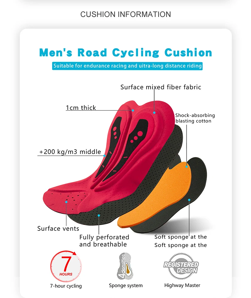 Description Picture 4 of item2024 Cycling Bib Shorts Mens 7H Italy Elastic Interface Pad Men's Cycling Shorts Pro Team Men Cycling Shorts 7CM Leg MTB