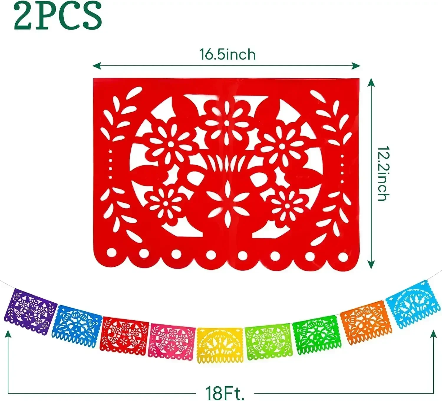Mexican Party Banners Plastic Papel Picado Mexico Decor Easter Decor Day of The Dead Decoration 4 PCS 18 Feet Total