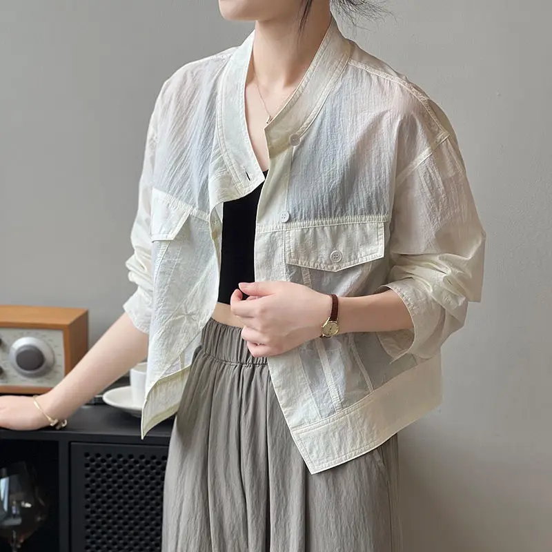 

Summer New Women's Jacket Loose Commuting Top Casual Stand Collar Jacket