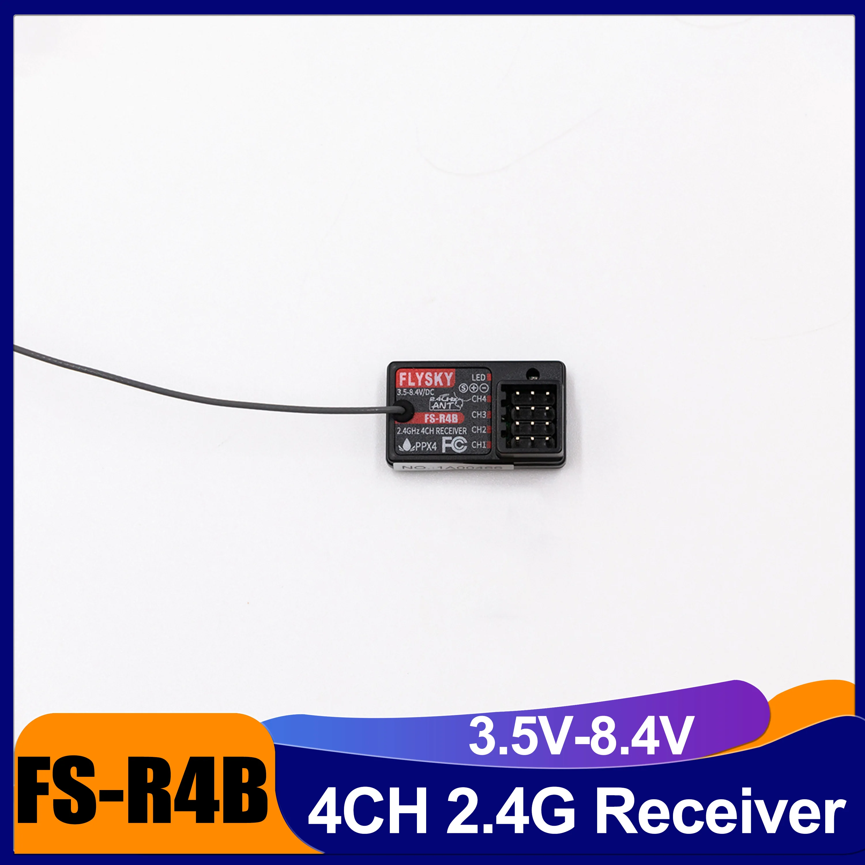 

FLYSKY FS-R4B 4-канальный мини-приемник 2,4G 3,5-8,4 V ANT, одиночная антенна PWM для радиоуправляемой модели, игрушечного автомобиля, лодки, передатчик, аксессуары