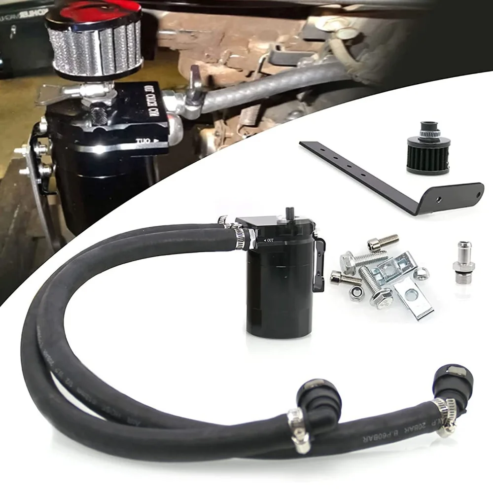 

For 11-19 Ford F150 5.0 Passenger Side with Breather Filter, Black Oil Catch Can Kit Oil Separator Reservoir Tank Polish Baffled