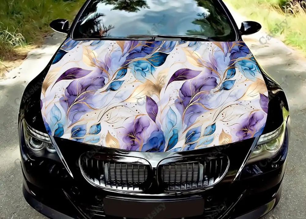 

Feather Floral Car Hood Vinyl Stickers Wrap Vinyl Film Engine Cover Decals Sticker Universal Car Hood Protective Film