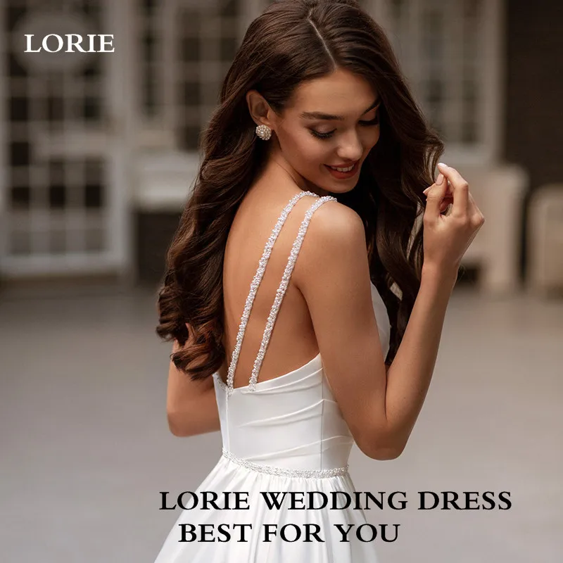 Spaghetti Straps Wedding Dresses A Line V Neck Pleats Bridal Gowns Side Split Wedding Party Gowns Customized