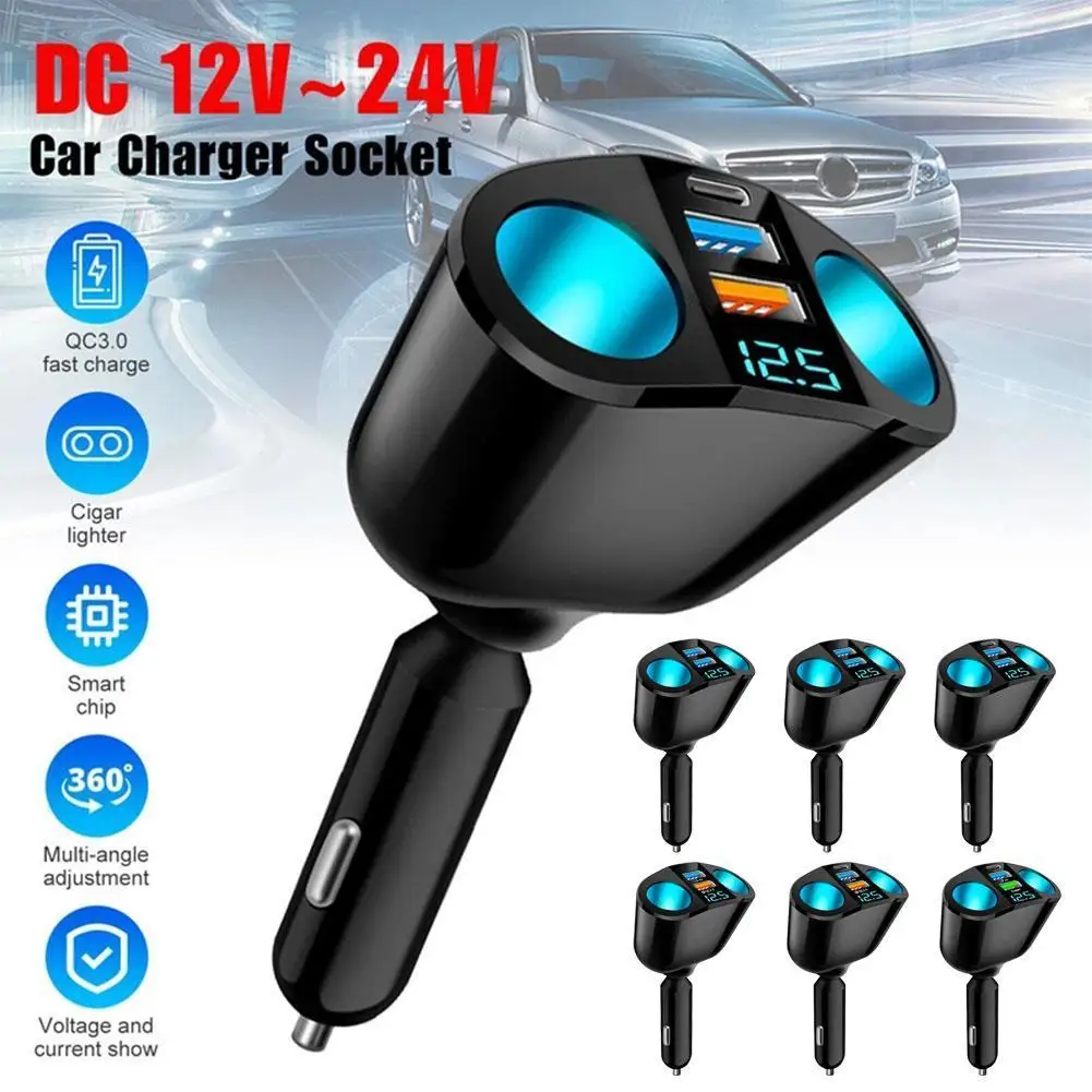 3 Stopcontacten Sigarettenaansteker Splitter, 7 in 1 Autolader Adapter 12V/ 24V, Type-c & QC3.0 & Dubbele USB Oplaadpoorten, Onafhankelijke Schakelaars LED Spanningsweergave 3 Stopcontacten Sigarettenaansteker Splitter, 7 in 1 Autolader Adapter 12V/ 24V, Type-c & QC3.0 & Dubbele USB Oplaadpoorten, Onafhankelijke Schakelaars LED Spanningsweergave