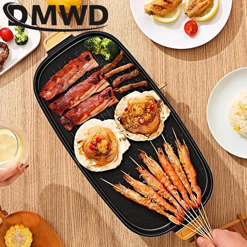 DMWD Electric Grill Non-stick Barbecue Machine Smokeless Korean Style Hotplate BBQ Teppanyaki Tools Household Grilled Meat Pan 3