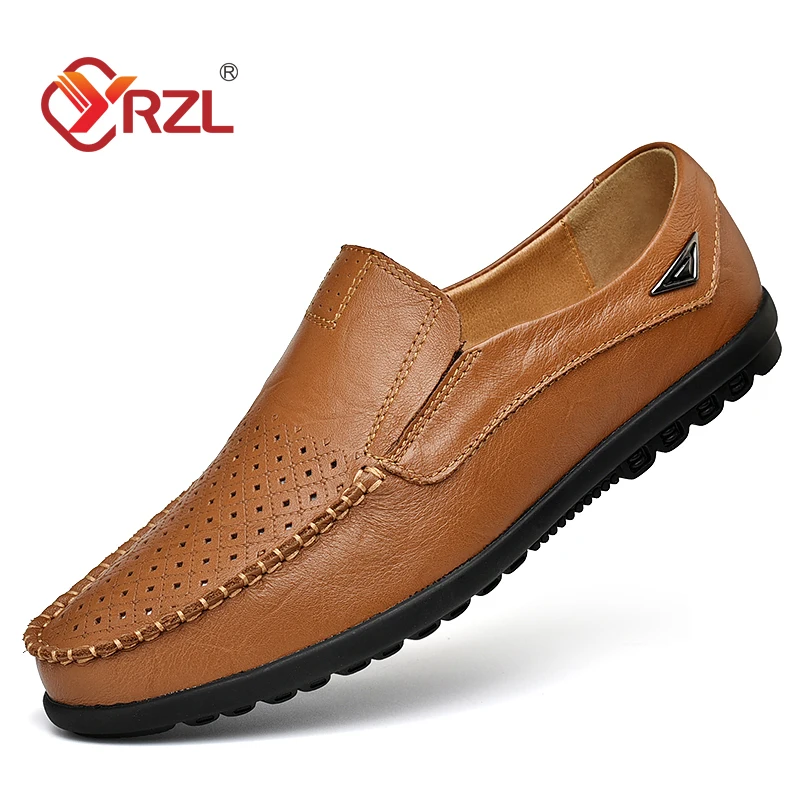 Yrzl Genuine Leather Mens Shoes Casual Luxury Brand Men Loafers Moccasins Breathable Slip On