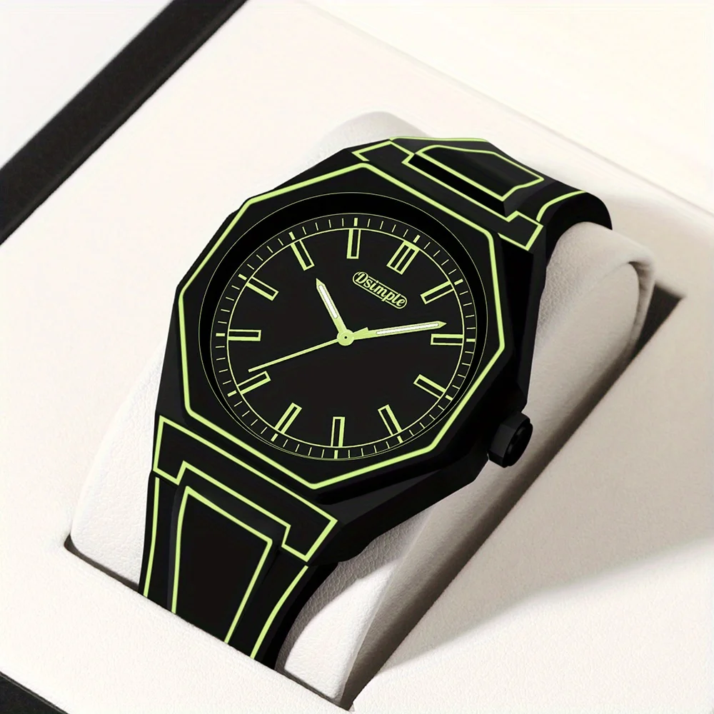 Fashionable Men's Simple Watch Date Function Preppy Style Quartz Wrist Watch - Silicone Strap,(Gift box does not include)
