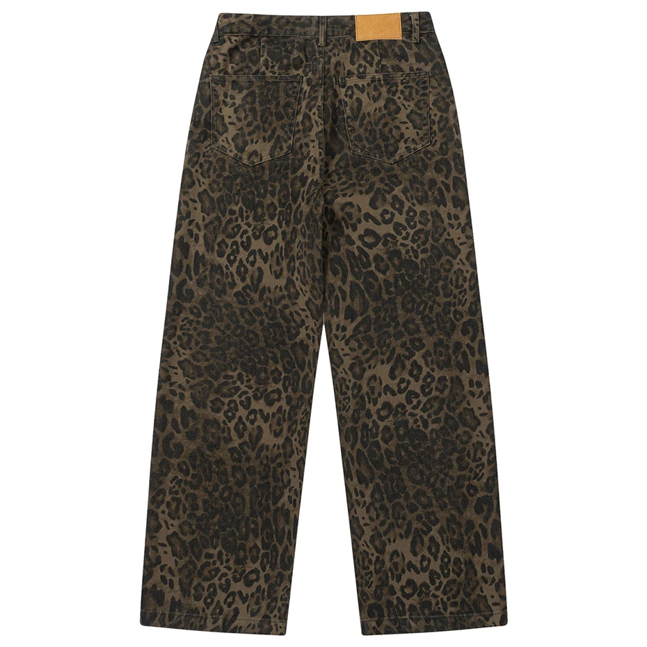 Vintage Leopard Jeans Men Hip Hop Streetwear Harajuku Hip Hop Baggy Jeans Trousers Retro Denim Pants 2