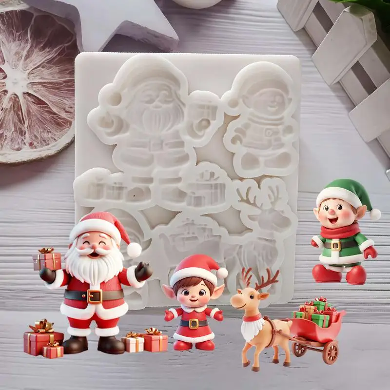 Reindeer Santa Claus Sleigh Elf Christmas Silicone Sugarcraft Mold Cupcake Baking Mould Fondant Cake Decorating Tools