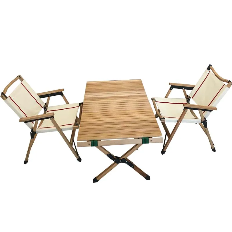 

Outdoor Foldable Camping Beech Wood Desk Portable Beach Egg Roll Wood Folding Table For Picnic BBQ Table And Chair Suit