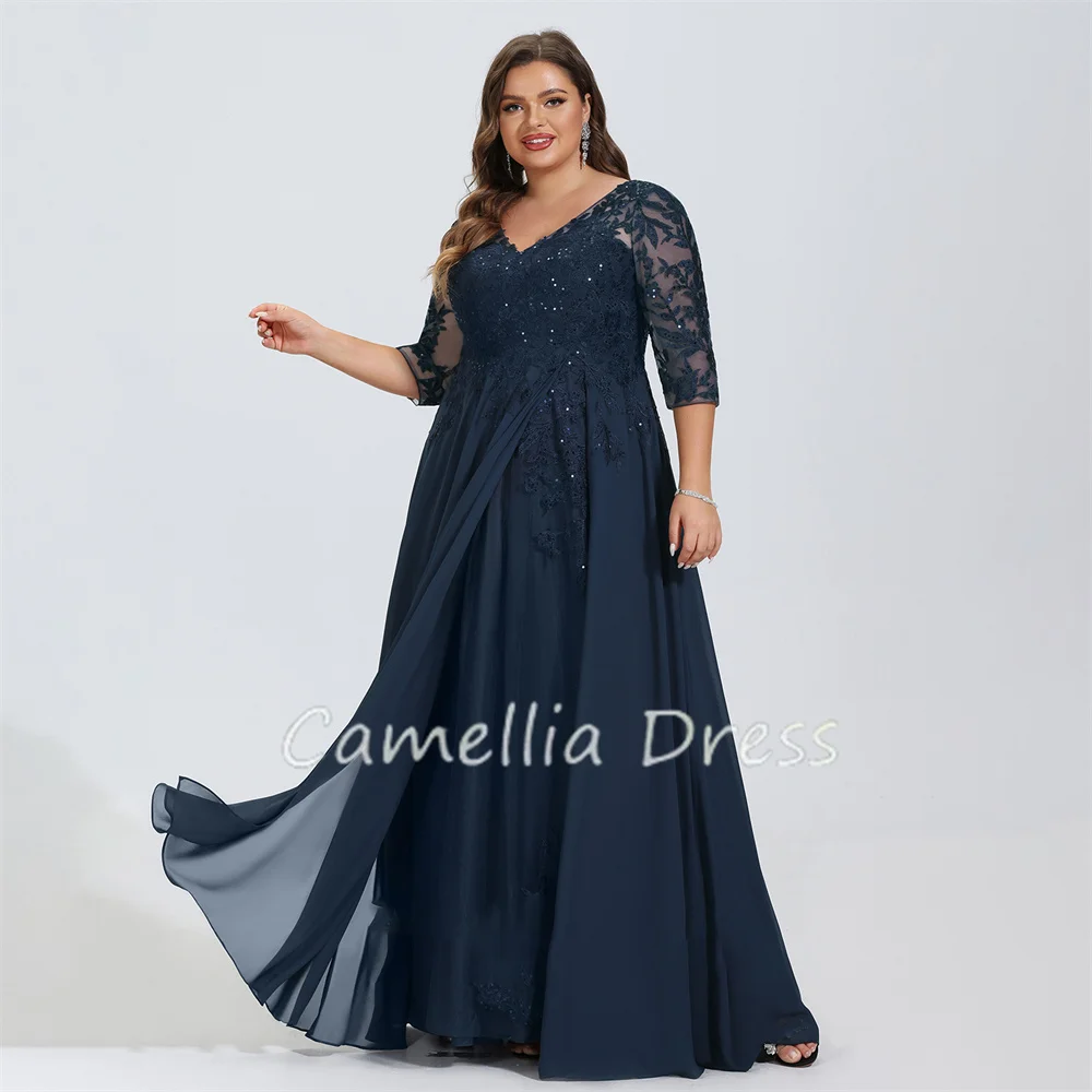 Mother Bride Dresses V-Neck Chiffon Lace Sequin A-Line
