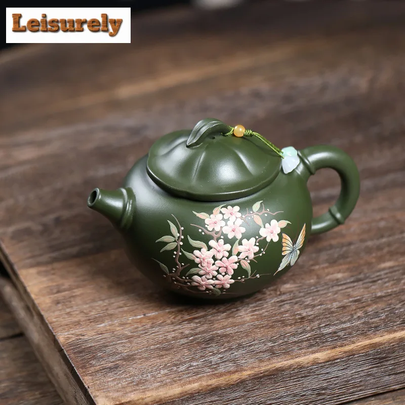 350ml Luxury Yixing Purple Clay Teapots Famous Artists Handmade Butterfly Flower Pot Raw Ore Green Mud Kettle Zisha Tea Set Gift