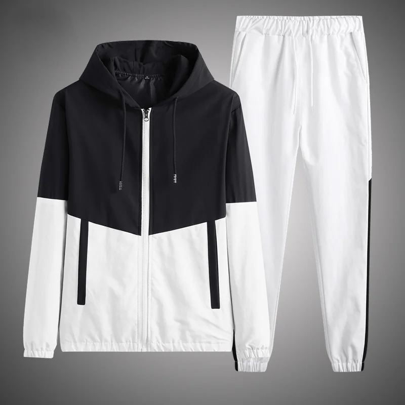 

Autumn Sportwear Men's Patchwork Hoodies Pants Sets Hooded Jacket Casual Tracksuit Men 2PCS Fashion Cardigan Hoodie Set S-4XL