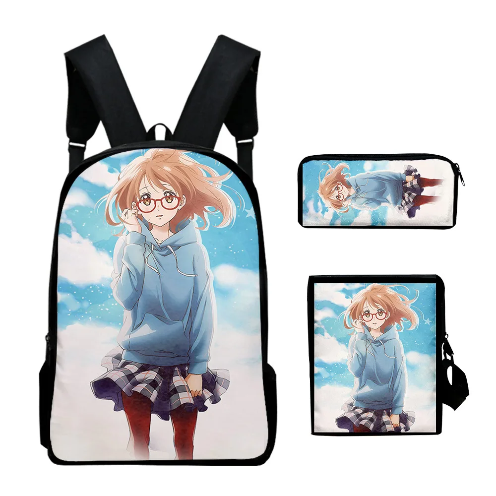 Classic Beyond the Boundary 3D Print 3pcs/Set pupil School Bags Laptop Daypack Backpack Inclined shoulder bag Pencil Case