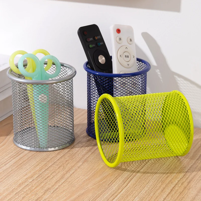 Pen Holder 1Pcs Metal Mesh Square Pen Pot Office Desk Case Container Organiser Durable Pencil Case