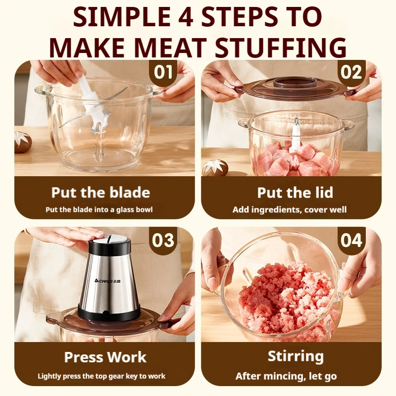 Meat grinder household electric stainless steel vegetable crushing machine small  spicy meat grinder garlic processor 4