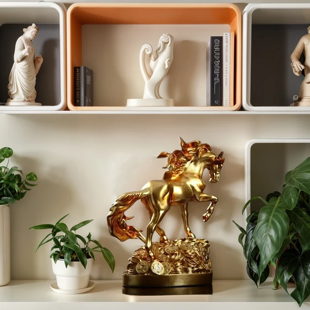 1 pièce-statue de cheval art décoratif, statue de prophétie de richesse, adaptée au salon de la maison, au bar, au café, à la décoration de la pièce 2