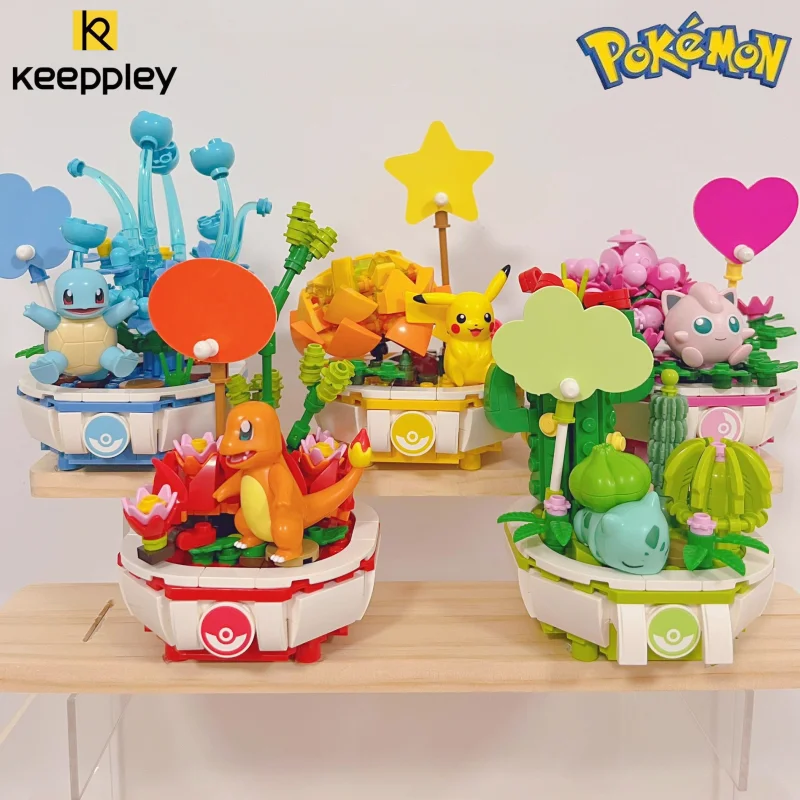 Keeppley Pokémon Sukkulenten-Baustein-Blumen-Serie Squirtle Pikachu Jigglypuff Charmander Zusammengebautes Modell Ornament Geschenk