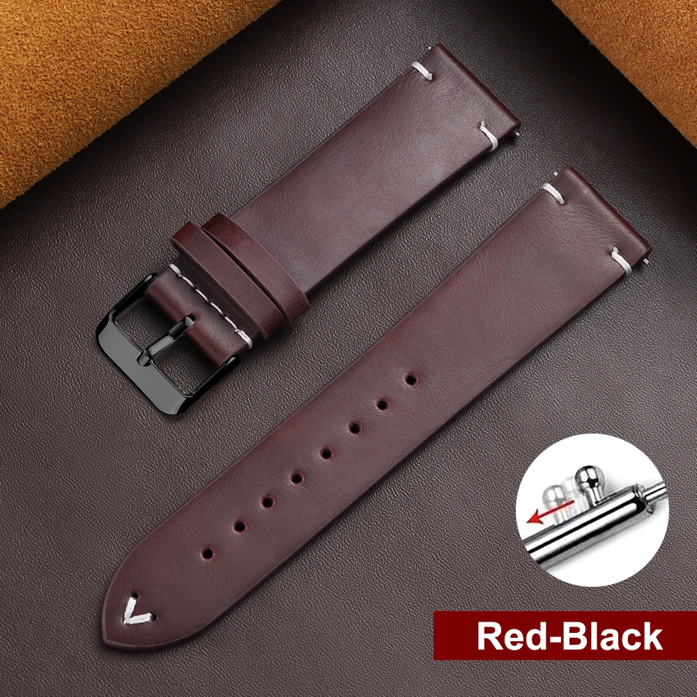 Vintage Brown Leather Watch Band with Quick Release Mechanism - Universal Lightweight Strap