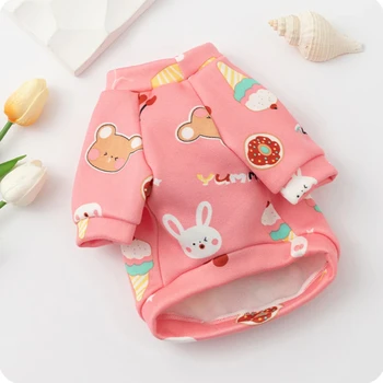 2PCS Autumn Winter Dog Clothes Small Dogs Bunny Printed Soft Pet Dog Sweater Clothing Dog Winter Chihuahua Warm Pet Clothes 4