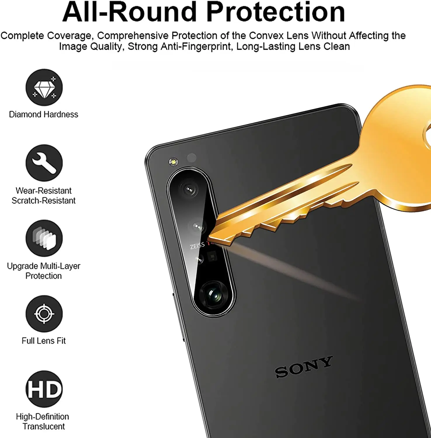 Premium Tempered Glass Camera Lens Protector, 2.5D 9H Hardness