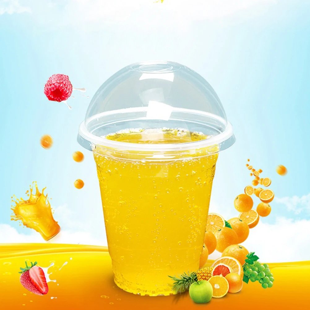 360ml/380ml/500ml Disposable Clear Plastic Cups with a Hole Dome Lids for Tea Fruit Juice Tea Disposable Cup Tableware 50/100Pcs with plastic cups