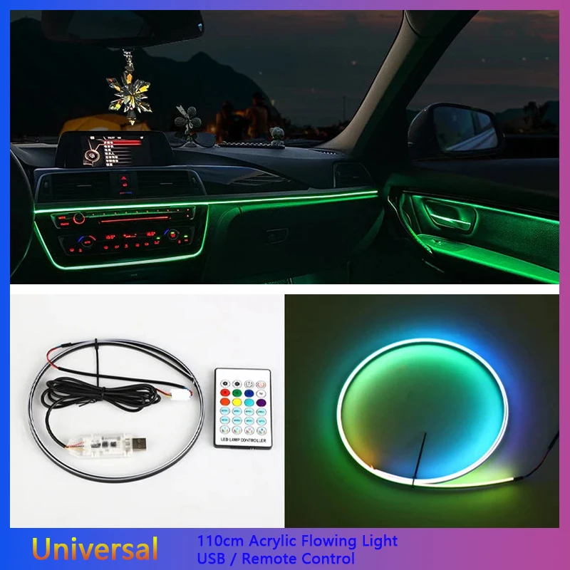 

110cm Automotive Atmosphere Lighting RGB Car Interior Ambient Door Light Strip Modified LED Acrylic USB Multicolour Flowing Lamp