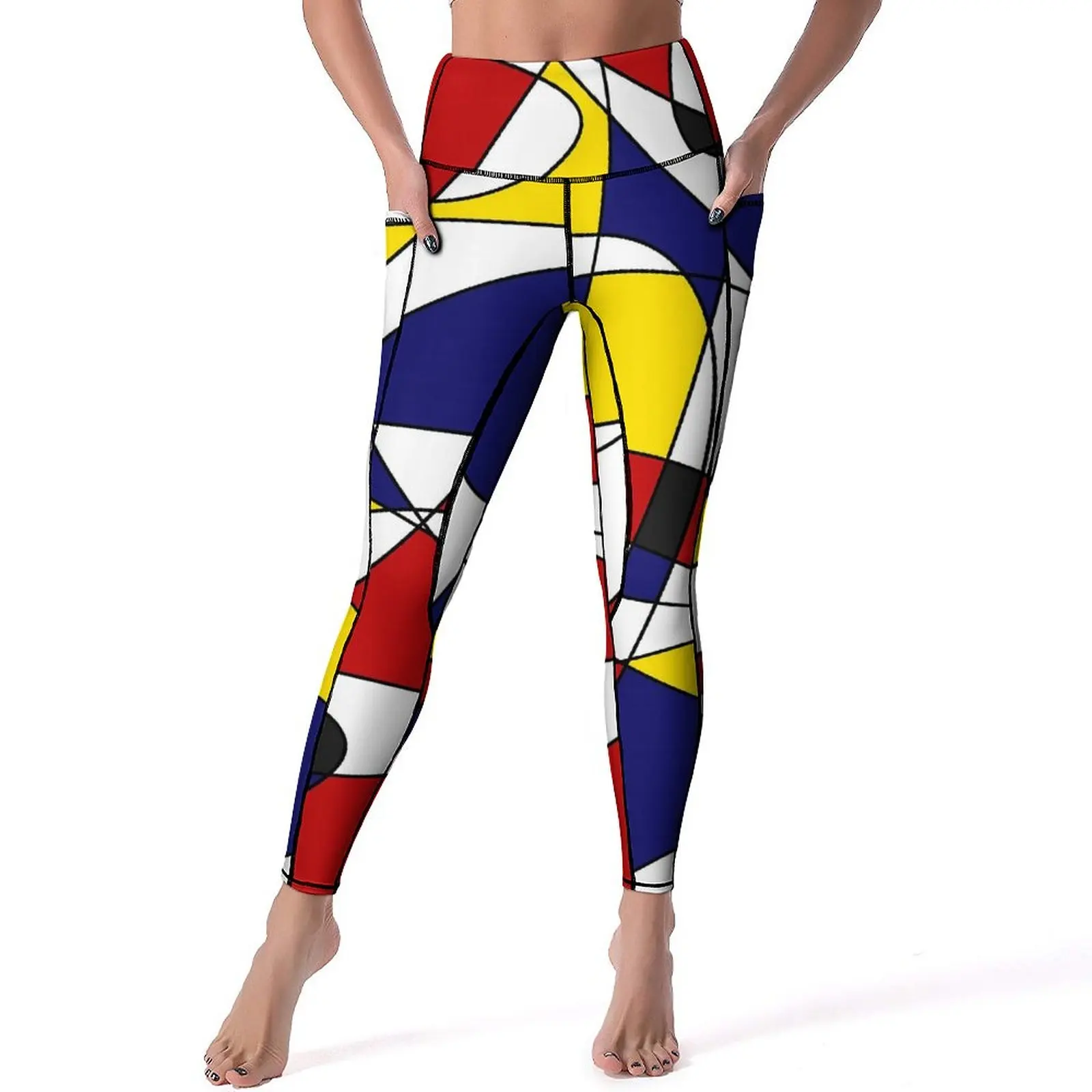 

De Stijl Yoga Pants Pockets Mondrian And Gauss Leggings Sexy High Waist Novelty Yoga Sport Legging Stretch Workout Gym Leggins