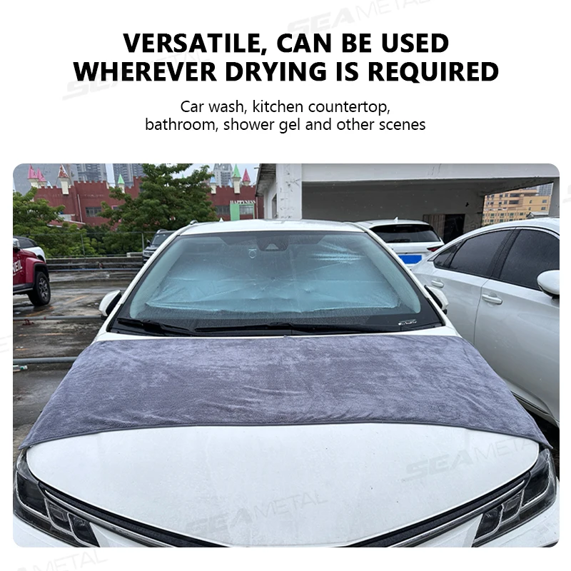 Microfiber Towel SEAMETAL Microfiber Car Wash Towel 160x60cm Large Size Cleaning Towel High Water Absorption Thickened Soft Washing Drying Cloth