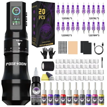 Kit tatuaggio LASTJUDG Kit macchina per tatuaggio viola per trucco permanente Kit penna per tatuaggio Kit pistola per tatuaggio con alimentatore per tatuaggio regolabile