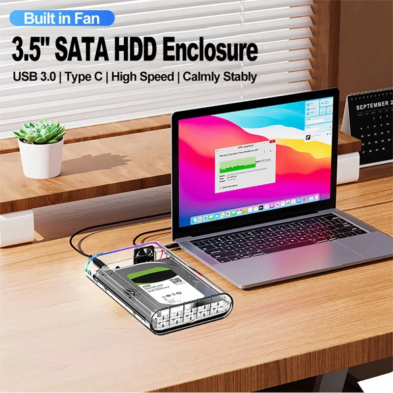 3.5인치 HDD/SSD 인클로저 투명 USB 3.0 타입 C - 외장형 HDD 케이스 지원 28TB SSD RGB 다채로운 조명 US 플러그-A31R