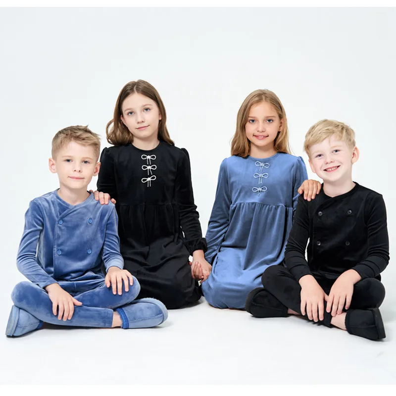 AP Friday night collection family matching clothing kids boys girls baby teen fashion velour solid dress set footie