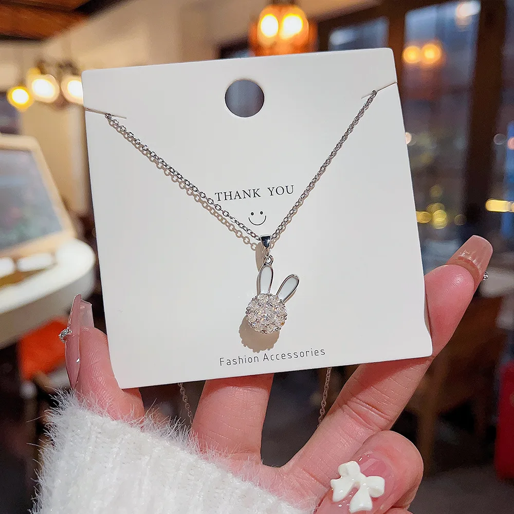 Simple Pet Animal Rabbit Zircon Nimble Lucky Love Heart Mother's Day Bunny  Pendant Necklace Woman Girl Wedding Blessing Jewelry