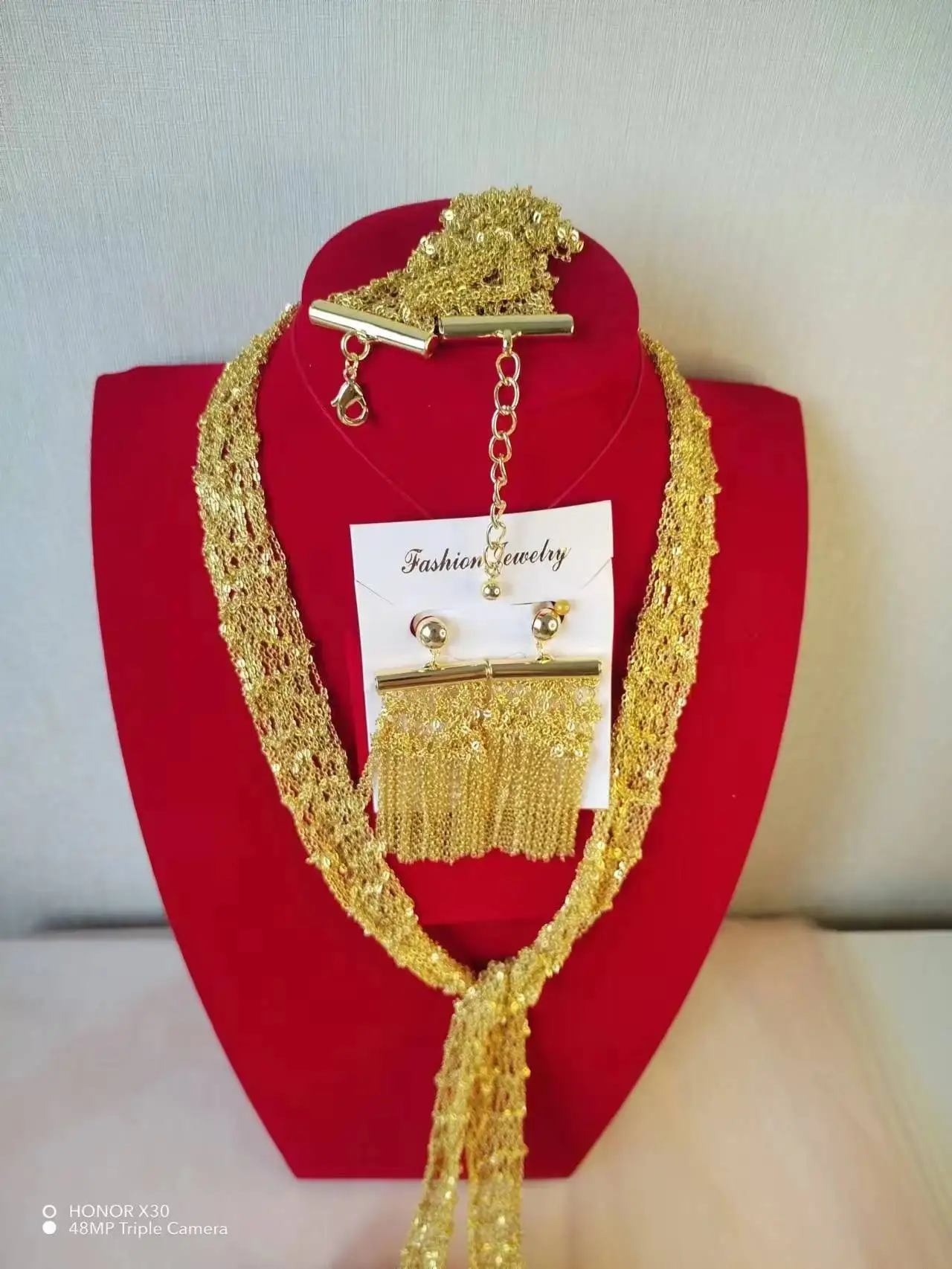 Dubai New Jewelry Set Bride Wedding Necklace Earrings Bracelet Party Anniversary Gift Popodion Women's Accessories YY10397