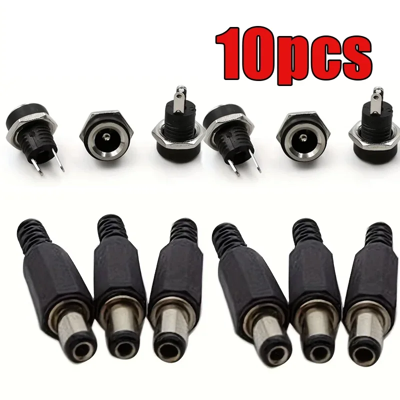 10PCS 5Pair 5.5x2.1mm DC Power Plug Male Female Jack Socket Nut Panel Mount Wire Connector