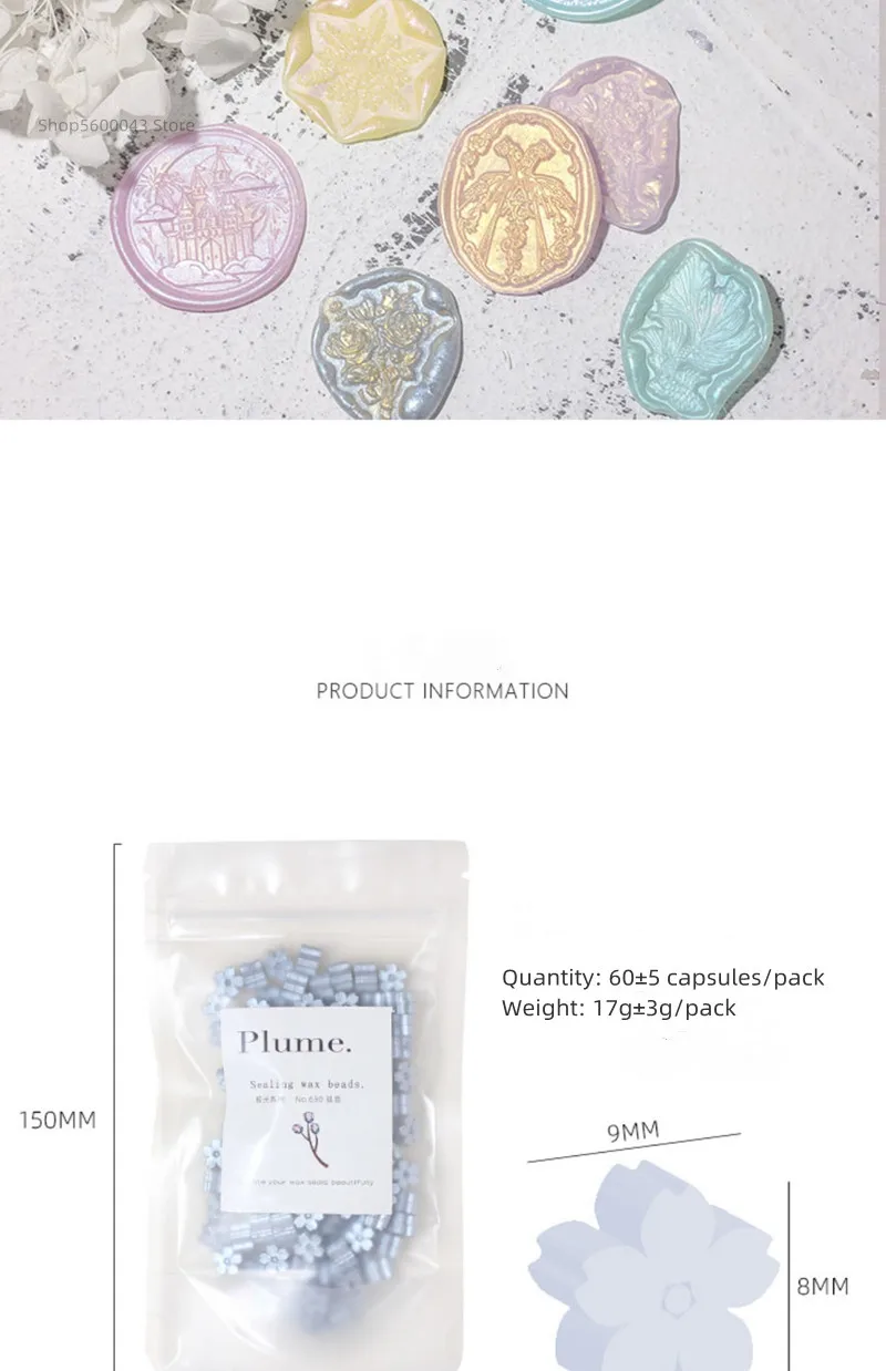Description Picture 6 of item60pcs Mixed Color New Glitter Sakura Wax Seal Stamp Beads DIY Envelope Wedding Invitation Ancient Seal Wax Stamp Making Tools