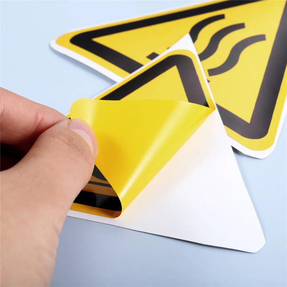 5pcs Safety Sign Sticker "Pay attention to high temperature" Pattern Equilateral Triangle 25/50/100mm Warning Danger Label Tag