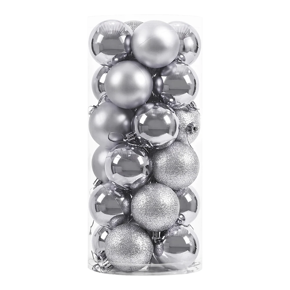 24pcs Christmas Tree Decoration Shatterproof 4cm Xmas Balls Baubles Set Reusable Christmas Ball with Hanging Hooks for Holiday