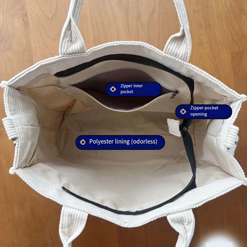 Original Japanese New Thickened Corduroy Shoulder Bag Simple Commuting Tote Bag Student Casual Literary Handbag Crossbody Bag