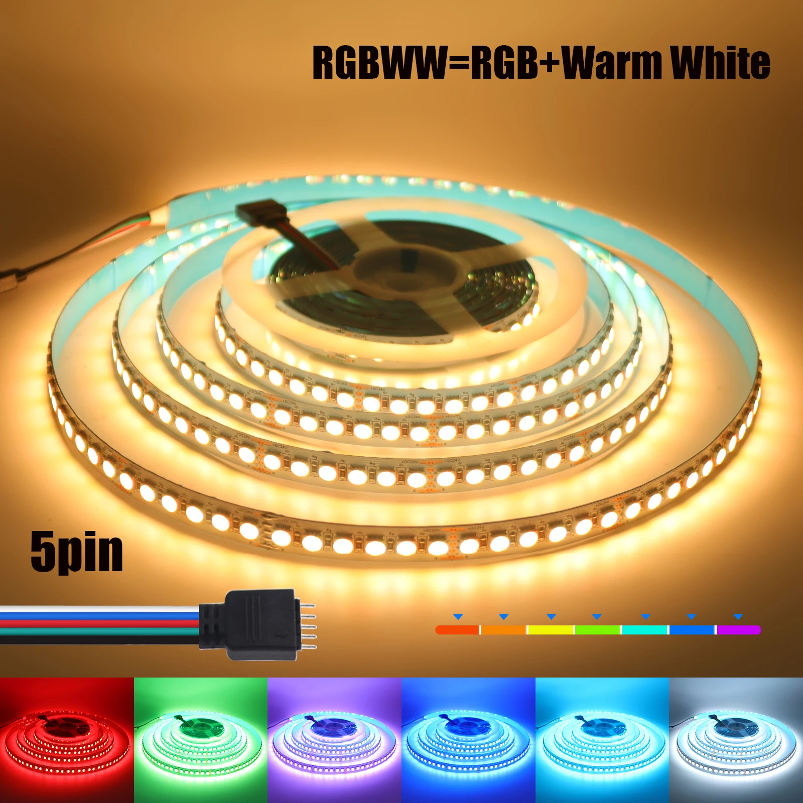 DC 12V 24V RGBW/RGBWW LED 스트립 라이트 4-in-1 칩 SMD 5050 108 120LEDs/M 유연한 로프 테이프 거실 침실 홈 데코용