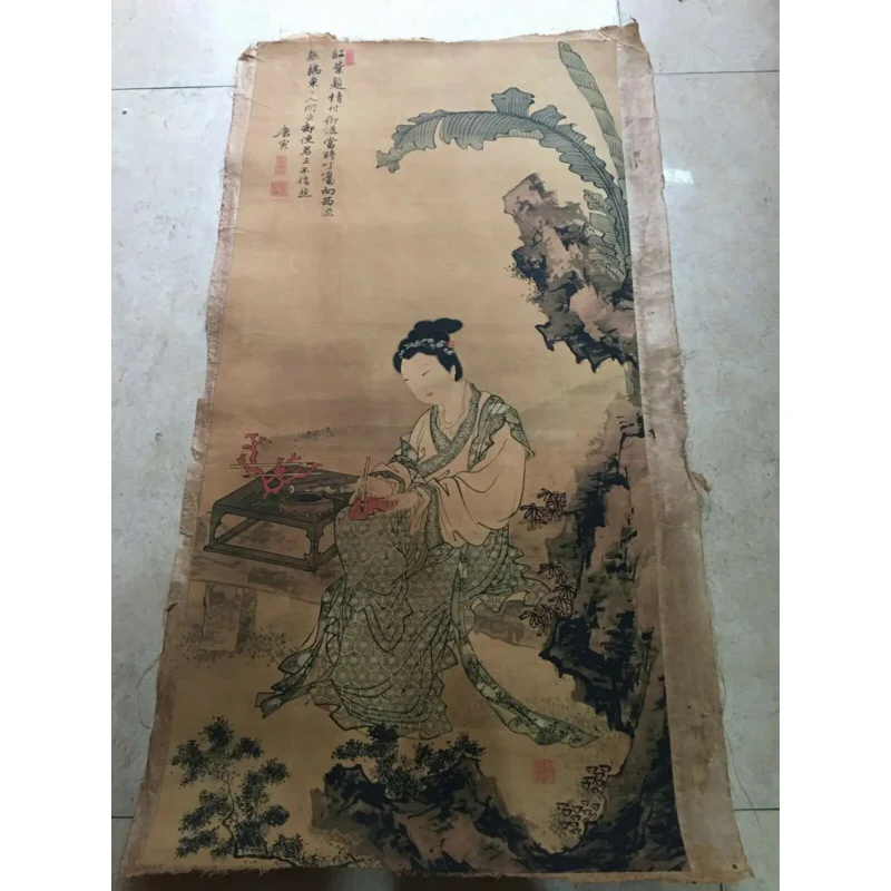 

Chinese Old Scroll Tang Yin - poems on red leaves Pictures Painting Rice Paper