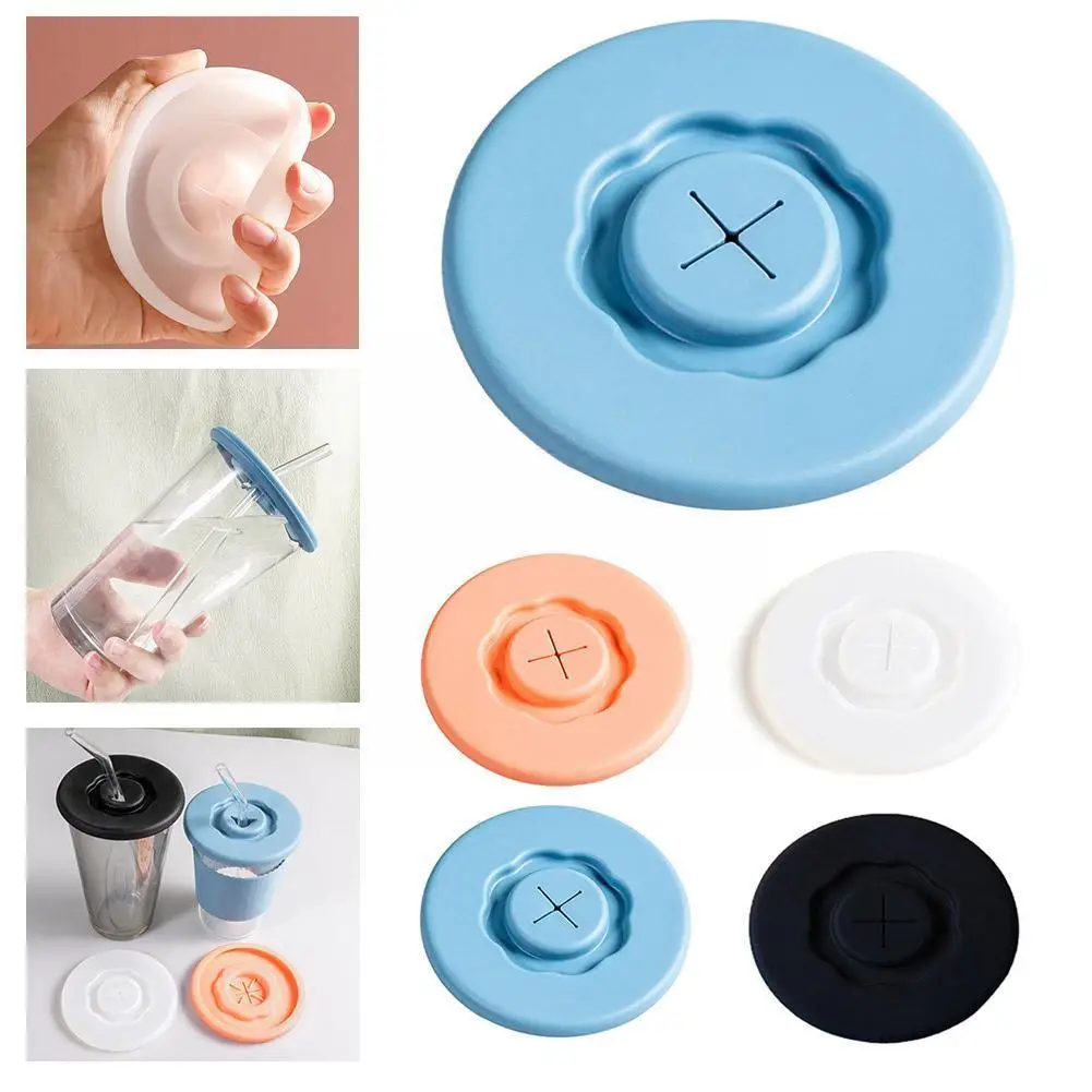 

Silicone Cup Lid Glass Drink Cover Durable Heat-resistant Lid Cup Washable Hole Straw Cup Reusable With Silicone Anti-dust J2w0