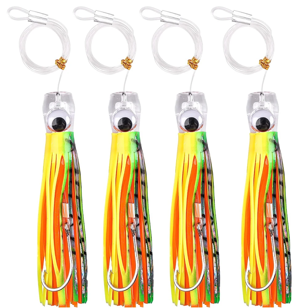 4Pcs 68g/107g Fishing Lures Saltwater Trolling Lures Rigged Squid